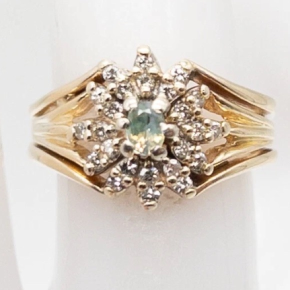 Solid 14K yellow gold woman’s lady’s natural alexandrite diamond ring band 6.75 - Picture 3 of 11